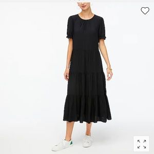 NWT J. Crew Puff-Sleeve Tiered Midi Dress, Black, Size M